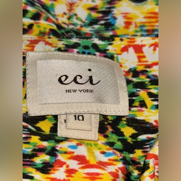 ECI NY Women Yellow Watercolor Maxi Dress Artsy Vibrant Size 10 Art To Wear Boho - Picture 3 of 9